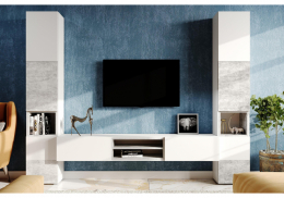 Готовая гостиная Лонгфорд комплектация 1 белый / бетон светлый (280,4x37x217,6)
